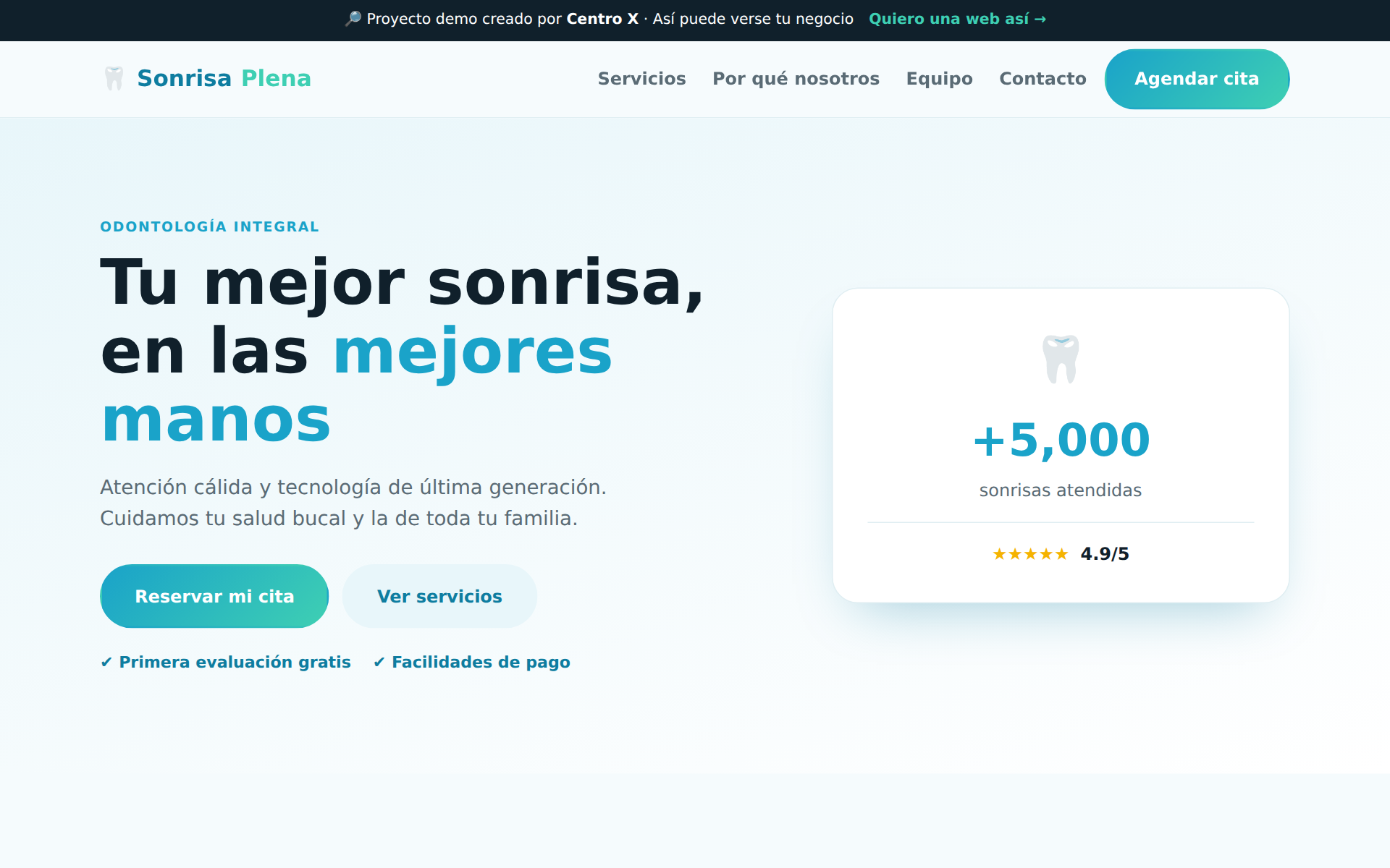 Demo de clínica dental Sonrisa Plena