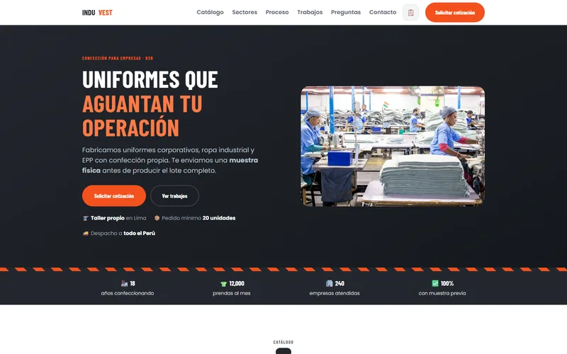Demo web corporativa B2B INDUVEST, uniformes y ropa industrial