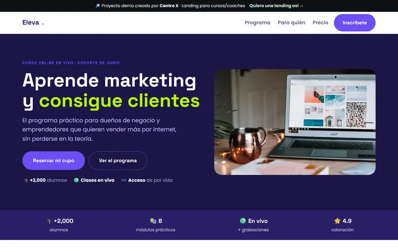 Demo landing curso Academia Eleva