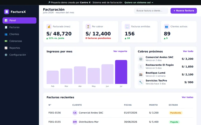 Demo sistema de facturación FacturaX