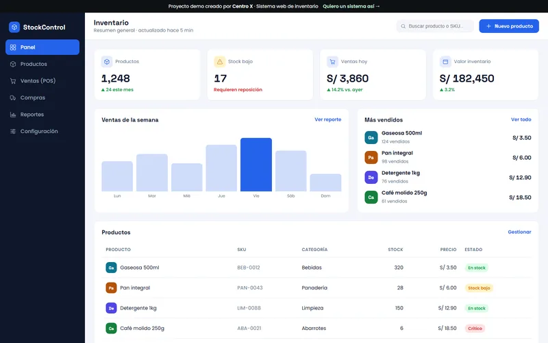 Demo sistema de inventario StockControl